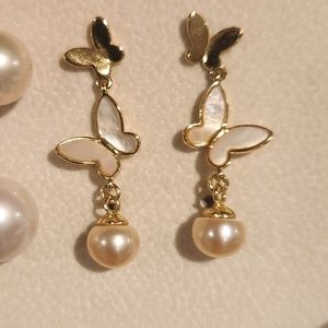 Gold-Tone Butterfly Style Freshwater Pearl Earrings